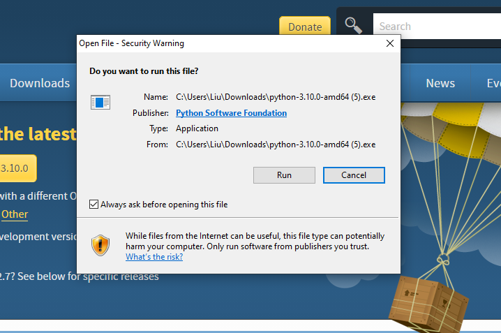'A screenshot of showing the screen of running python installer.'